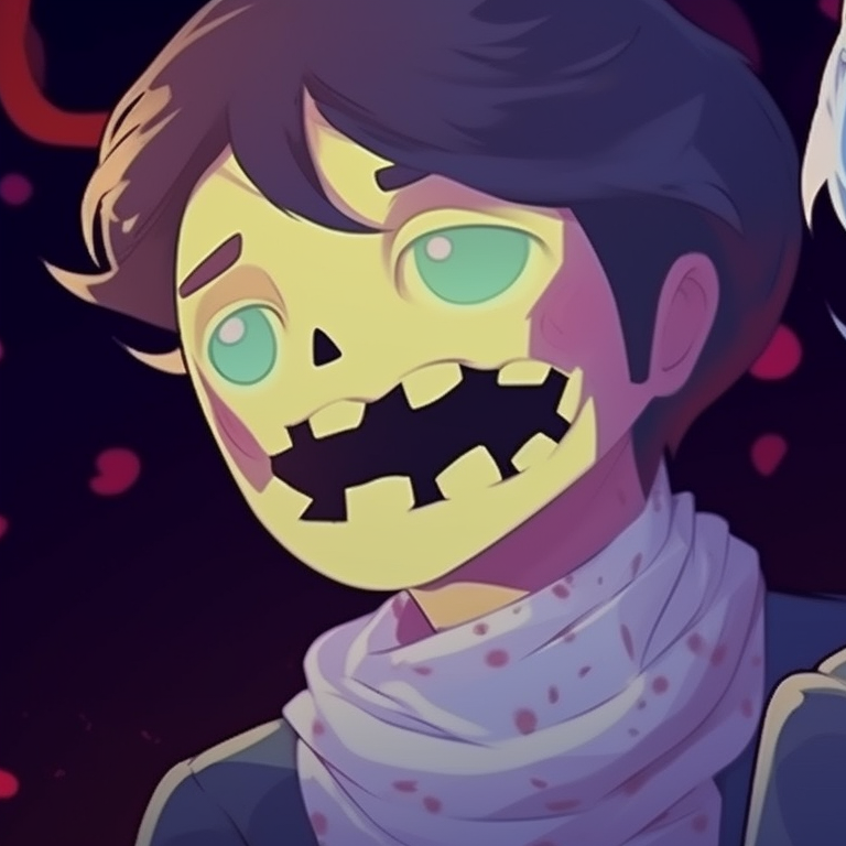 Two anime characters draped in eerie spectral shrouds, smooth textures, a gap between that signifies mystery. matching pfp not cringe halloween theme cartoon pfp for discord.