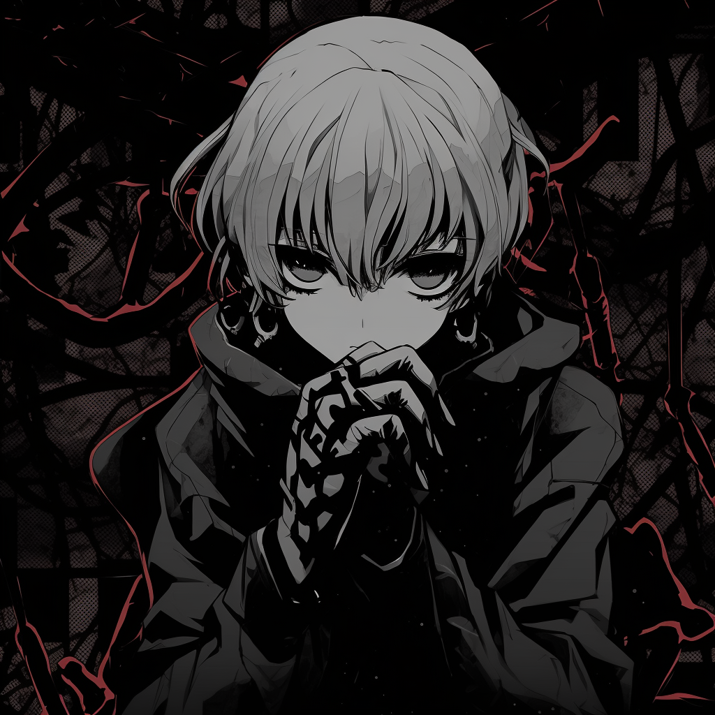 One Piece's Luffy in a mysterious aura, detailed with bold lines and deep shadows. powerful anime pfp dark pfp for discord.