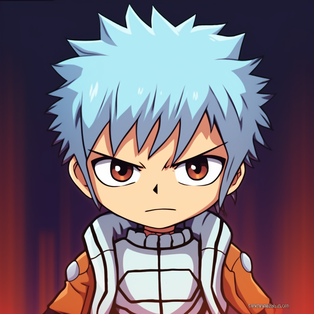 Laughing Grimmjow in chibi version, simplistic forms and vivid color palette. funniest anime pfp ideas pfp for discord.