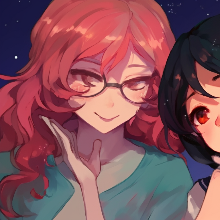 Four characters surrounded by flowers, soft colors, detailed petals and loving smiles. girly matching pfp for 4 friends pfp for discord.