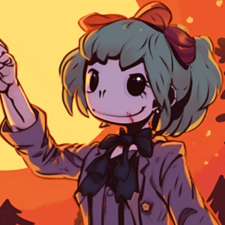 Two characters dressed in witch and ghost costumes, their poses creating a symmetrical composition, saturated colours and detailed accessories. matching meme pfp from halloween films pfp for discord.