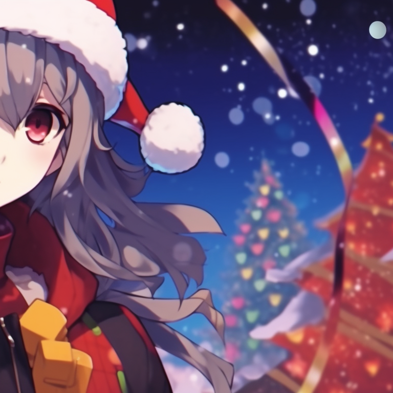 Two characters exchanging gifts, cheery holiday colors and youthful energy. colorful matching christmas pfp 2021 pfp for discord.