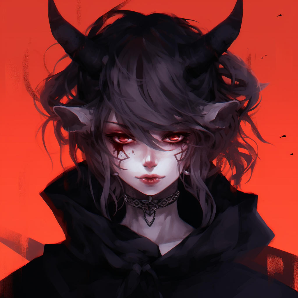 Portrait of an anime demoness, deep colors and detailed facial features. girls' demonic anime pfp pfp for discord.