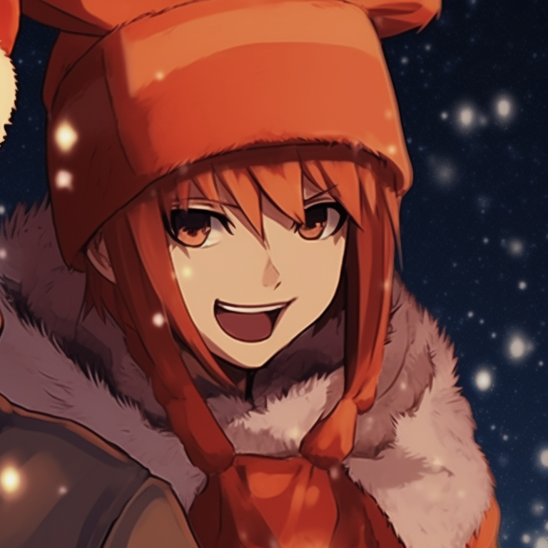 Two characters wearing winter clothes, snowy backdrop of Konoha, Naruto's home village. charming matching christmas pfp naruto pfp for discord.