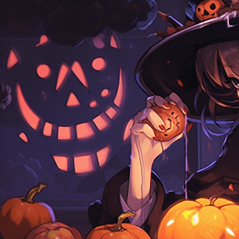 Two characters, eerie aura, with dominantly dark colors, whispering secrets. animated halloween-themed anime pfp gifs pfp for discord.