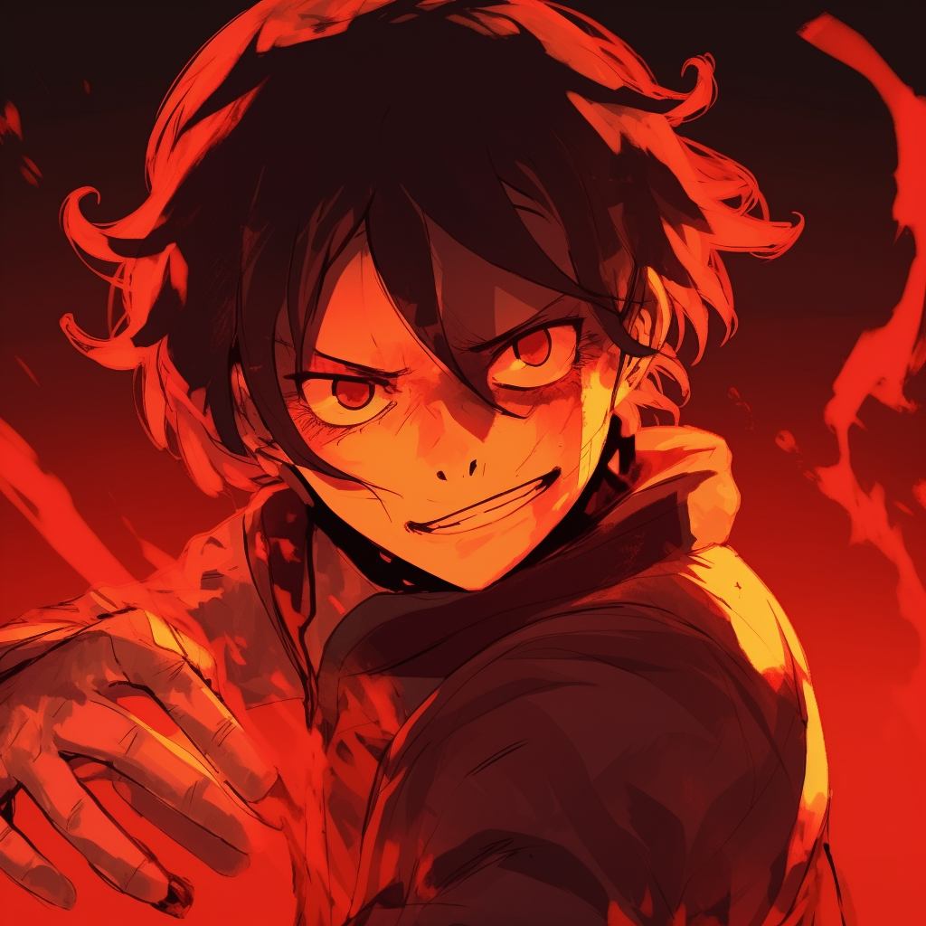 Tanjiro Kamado from Demon Slayer in action, dynamic pose and warm color palette. excellent red anime pfp selection