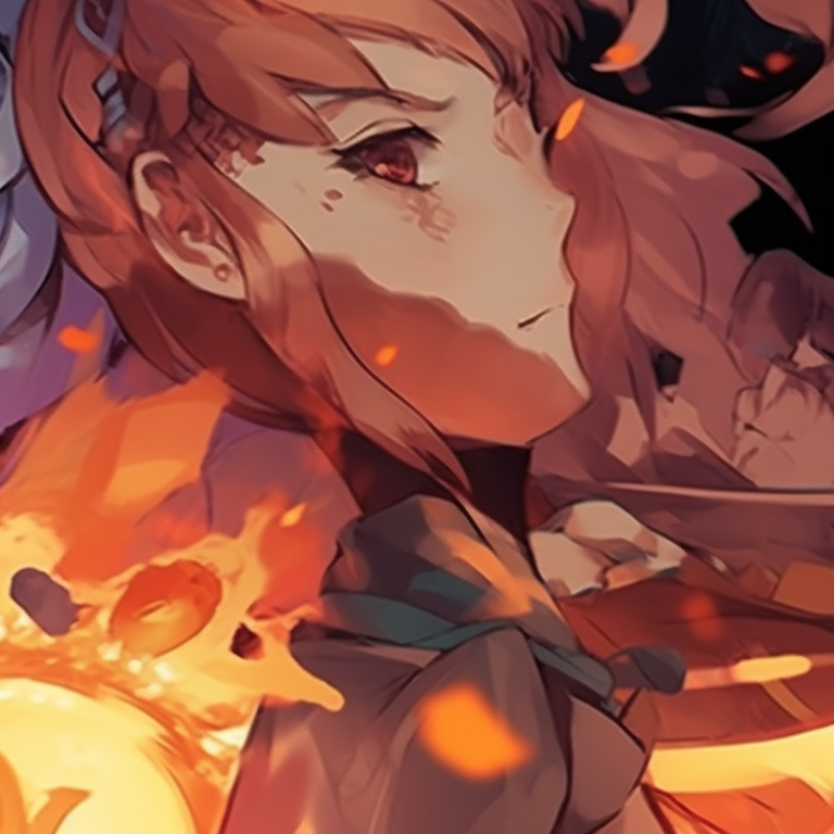 Two characters in mid-air combat, kinetic lines and vibrant elemental symbols. genshin matching pfp featuring popular characters pfp for discord.