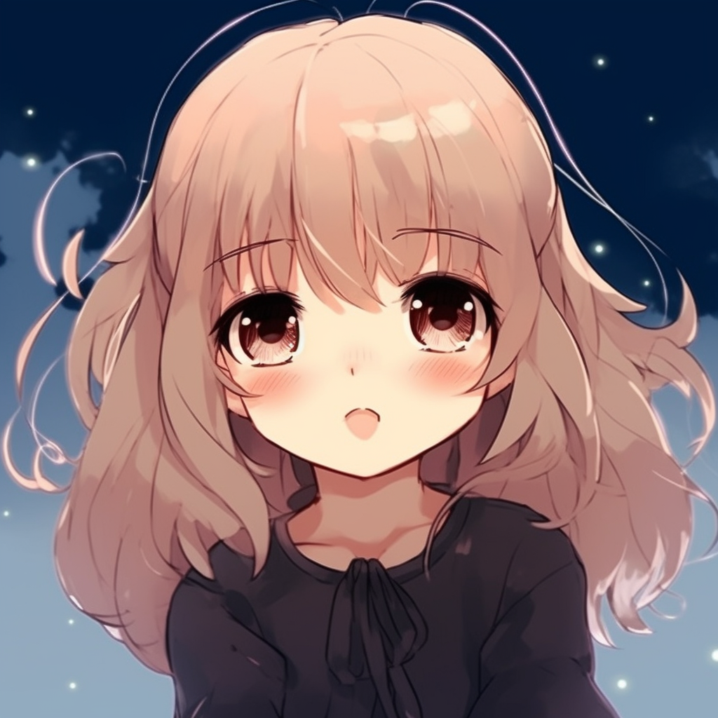 A portrait of an anime girl in cute chibi style, big eyes and round shapes. cute anime profile pictures for girls pfp for discord.