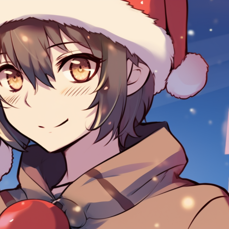 Two characters in a snowy landscape, vibrant pops of color against a white backdrop, sharing a single scarf. seasonal matching pfp christmas pfp for discord.