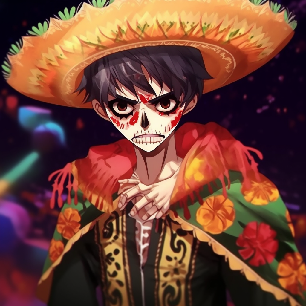 Anime character influenced by Mexican folklore, distinct patterns and traditional dress. mexican anime pfp boys pfp for discord.