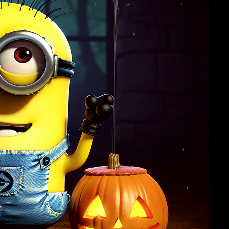 Two Minions, vivid colors and jesting mock fear, holding bags of candies. matching pfp with minion theme for halloween pfp for discord.