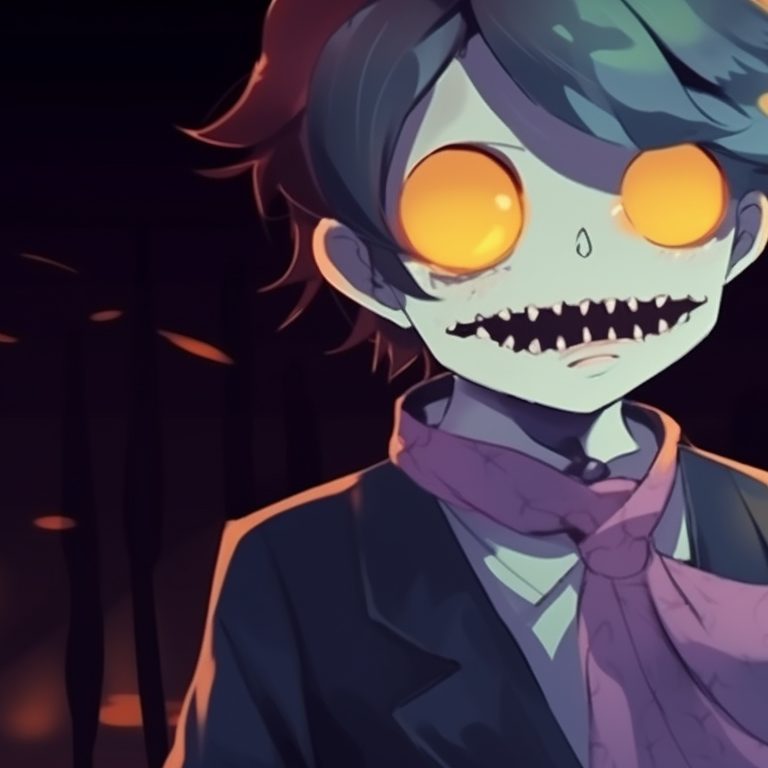 Two characters wearing ethereal costumes, soft glow effects, intimate posture. matching pfp not cringe halloween theme cartoon pfp for discord.