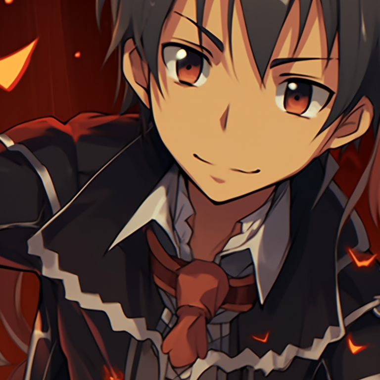 Focused shot of Kirito and Asuna in contrasting costumes, high detail and texture. kirito and asuna matching halloween pfp pfp for discord.