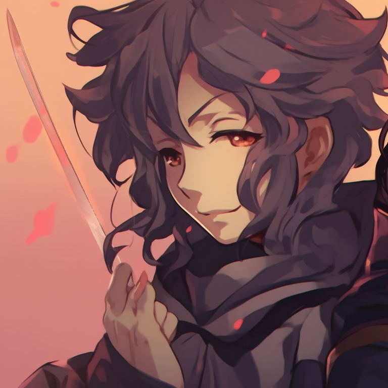 Two characters dressed as ninjas, using black and dark tones, peering from the shadow. matching pfp for friends in anime style pfp for discord.