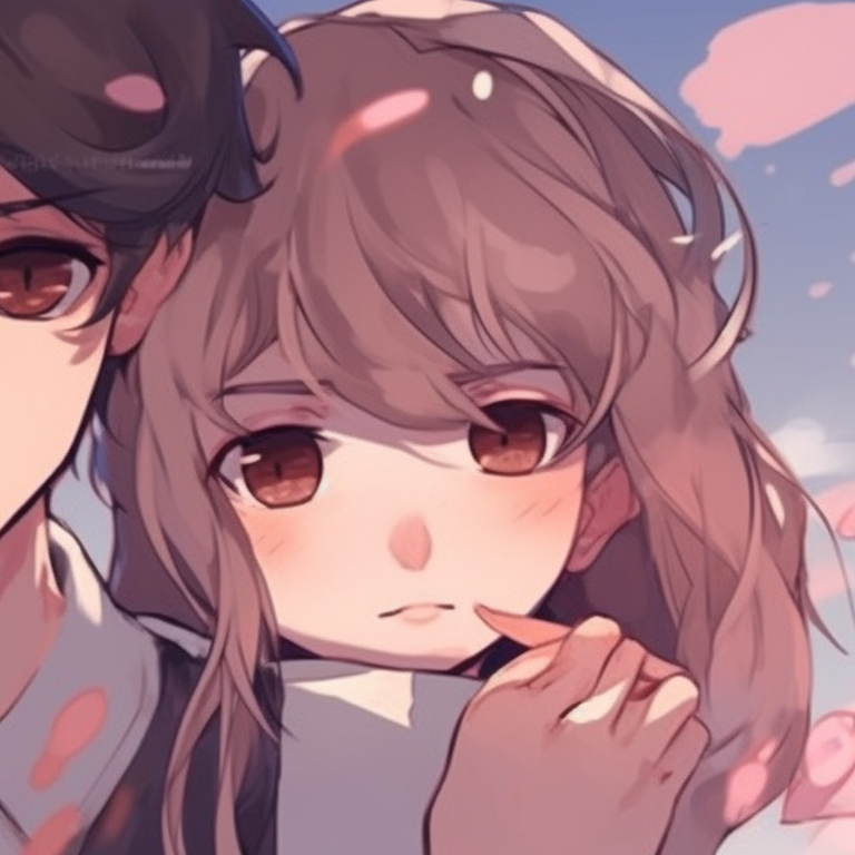 Two characters amidst a daisy field, pastel colors with detailed line-art. cute couple's matching pfp pfp for discord.