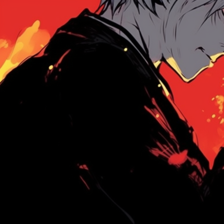 Two characters side by side in battle stances, dynamic composition and grim atmosphere. chainsaw man coordinated pfp pfp for discord.