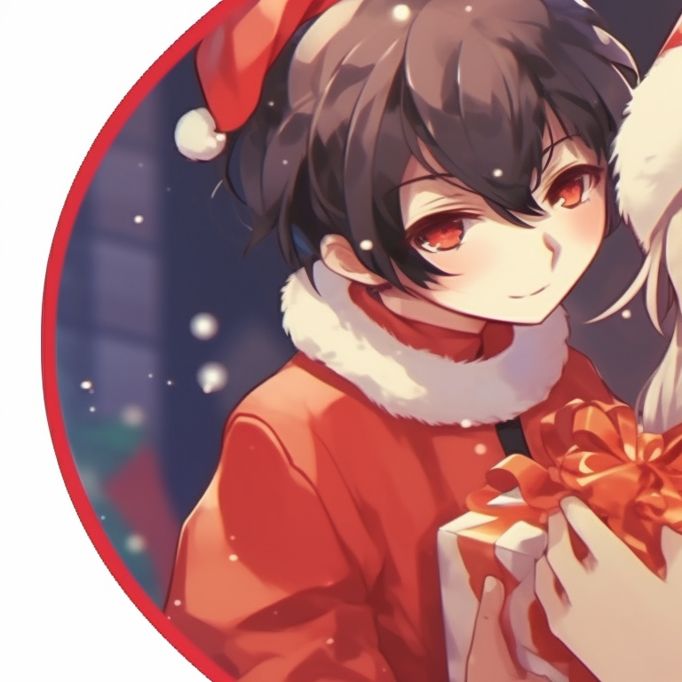 Two characters in matching Christmas sweaters, fine detailing and holiday-themed patterns. ideal couples matching christmas pfp pfp for discord.