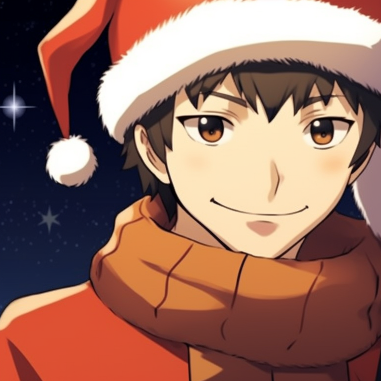 Naruto and Hinata in warm, festive colors wearing Christmas hats. stylish naruto pfp for christmas matching pfp for discord.