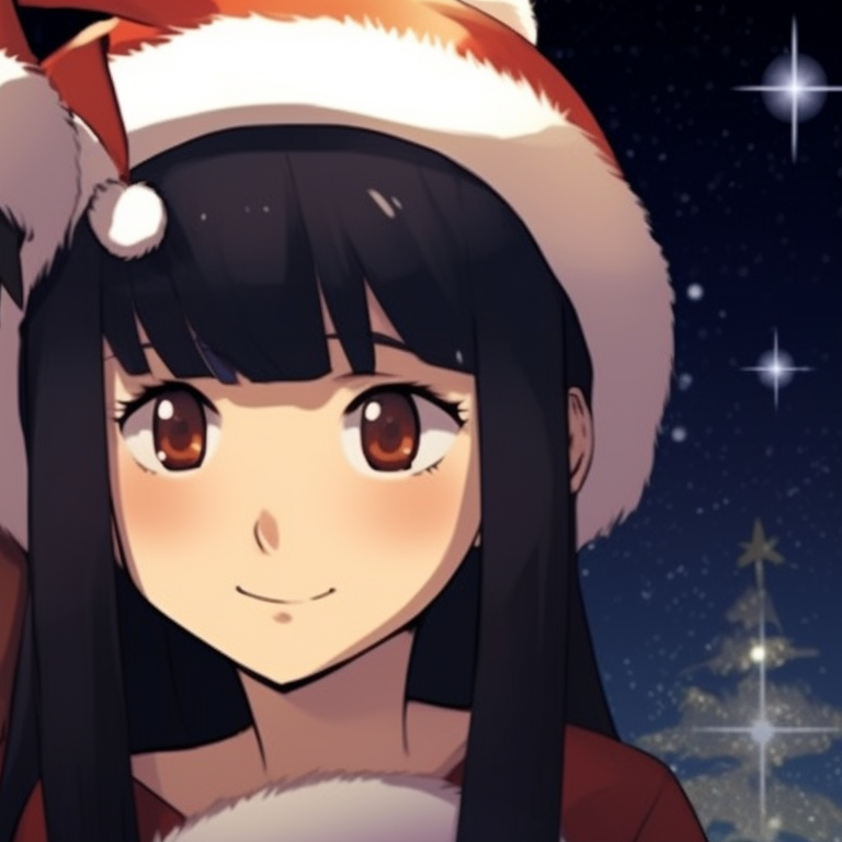 Naruto and Hinata in warm, festive colors wearing Christmas hats. stylish naruto pfp for christmas matching pfp for discord.