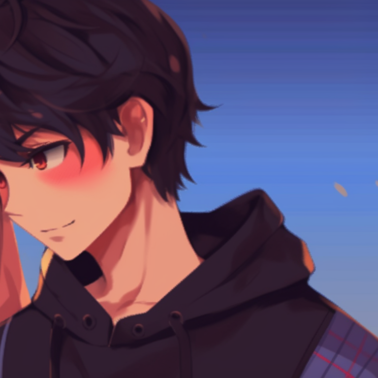 Two characters, vibrant colors, walking together. cute anime couples matching pfp designs pfp for discord.