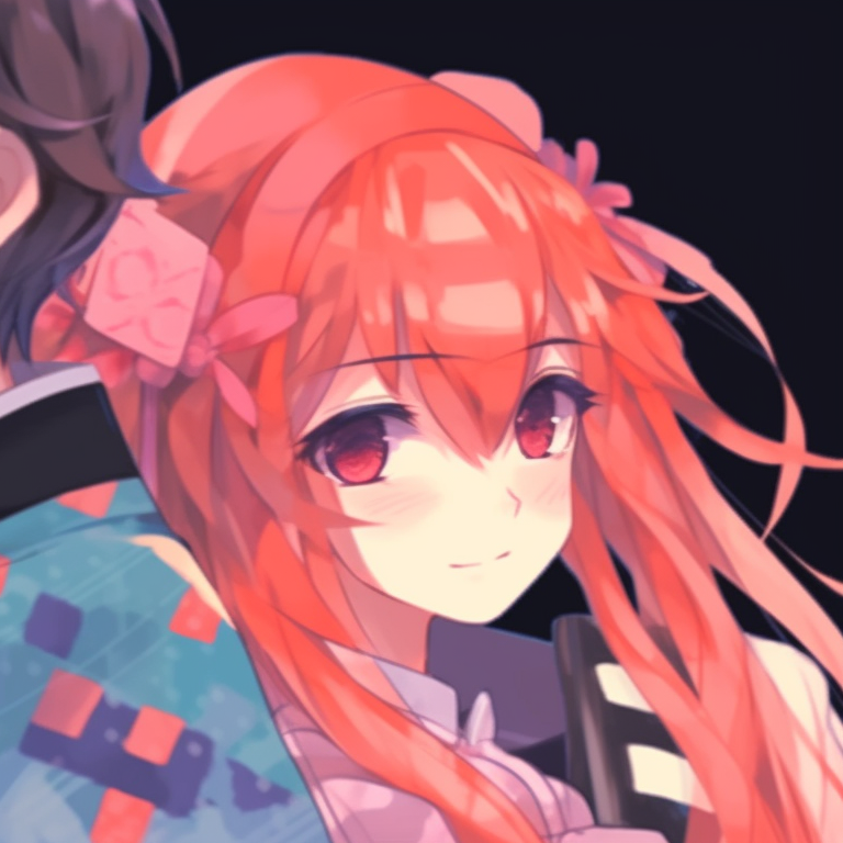 Two characters in casual attire, looking out into the distance, soft, dreamy colors and peaceful expressions. aesthetic matching couple pfp pfp for discord.