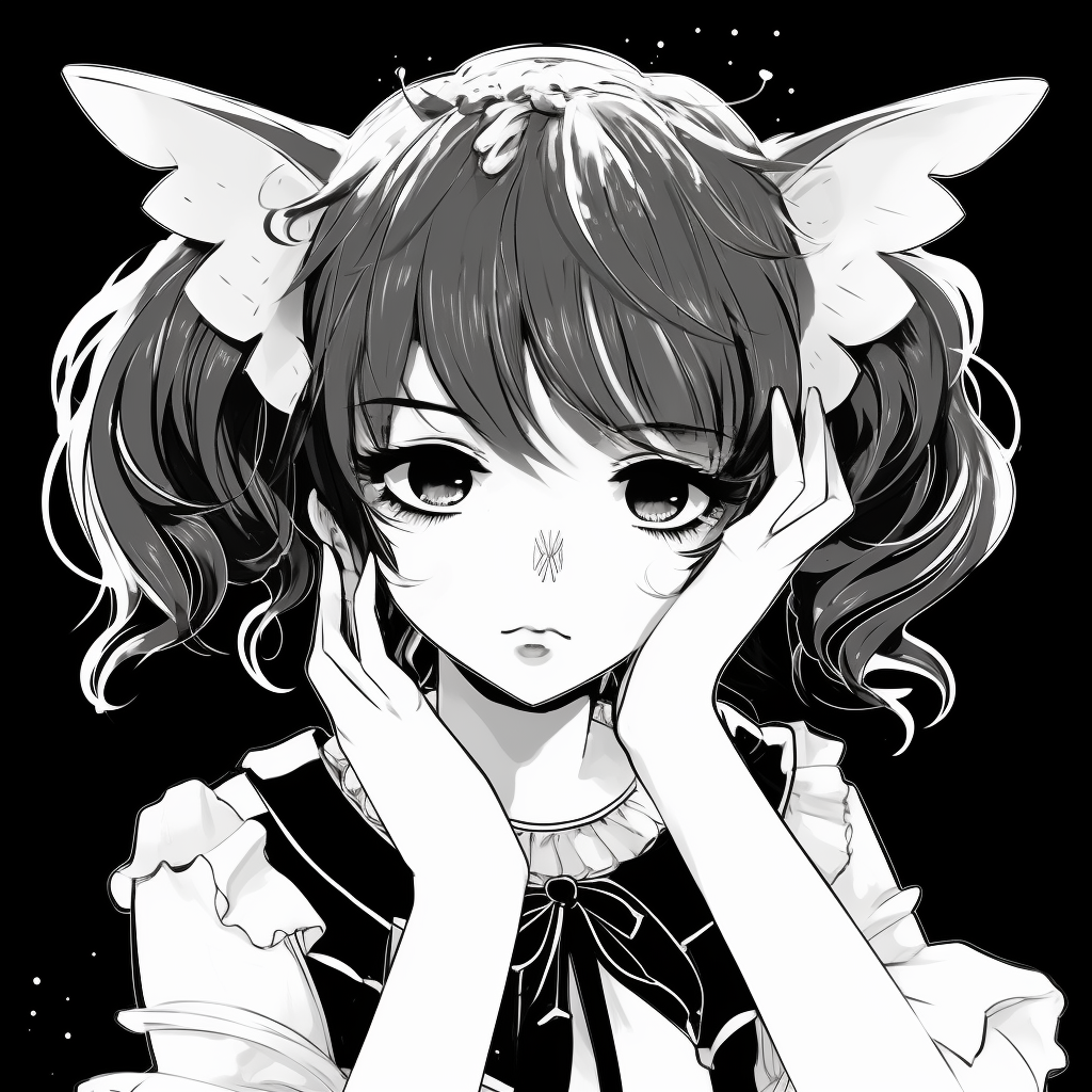 Mysterious character with a hood, subtle outlines and complex shading in monochrome. adorable anime profile picture in black and white