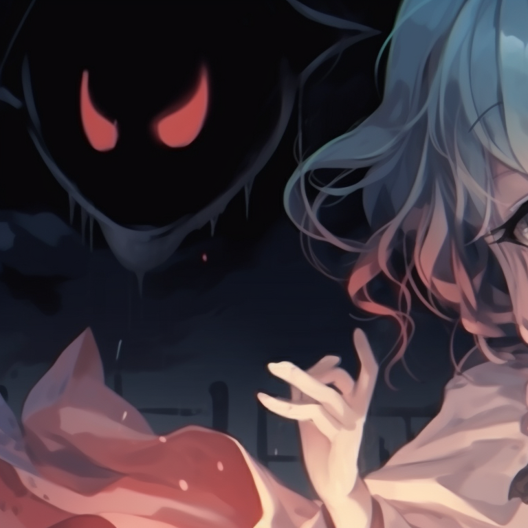 Two characters in vampiric attire, deep red and black color scheme, mirrored poses. matching pfp for discord halloween theme: spooky pfp for discord.