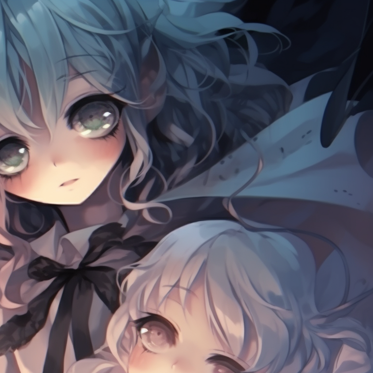 Two characters in vampiric attire, deep red and black color scheme, mirrored poses. matching pfp for discord halloween theme: spooky pfp for discord.