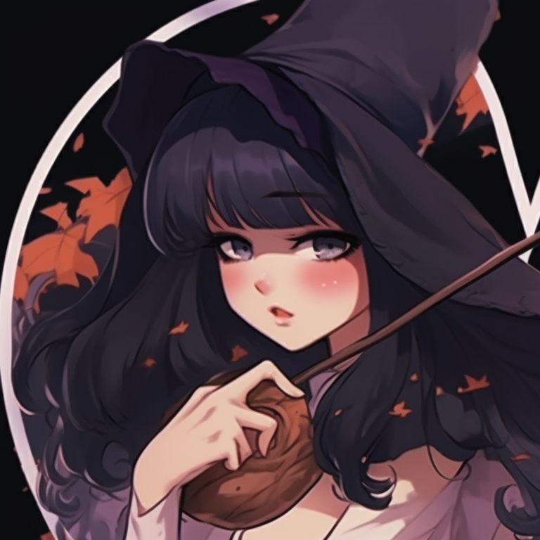 Two characters under a full moon, wearing matching cloaks and holding magical items. cool halloween themed matching pfp girl pfp for discord.