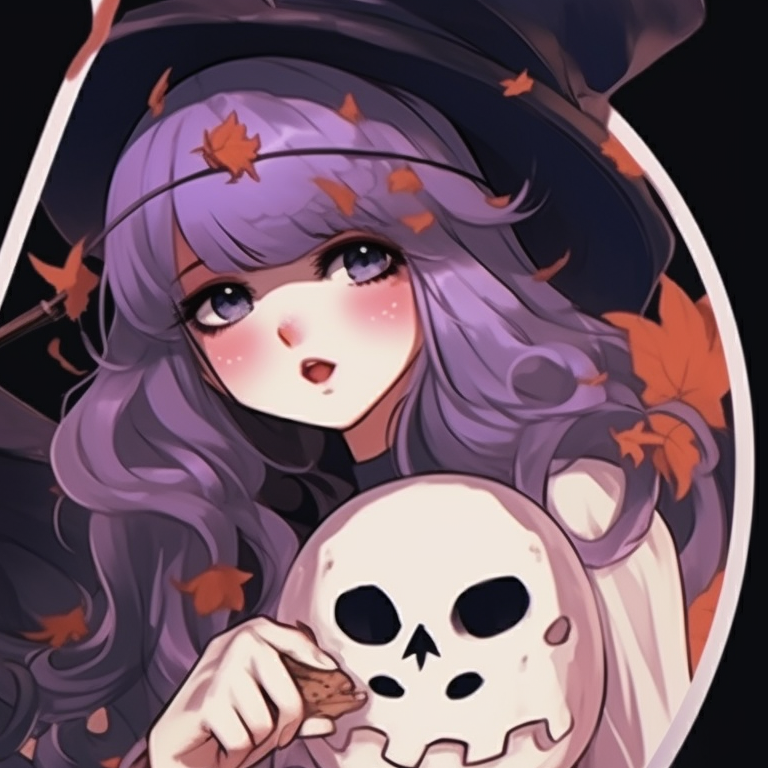 Two characters under a full moon, wearing matching cloaks and holding magical items. cool halloween themed matching pfp girl pfp for discord.