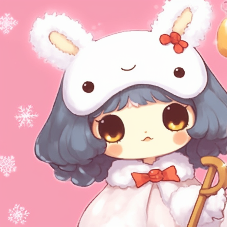 Characters embracing and holding a Christmas gift, with festive decor in the background. cute and adorable my melody christmas pfp pfp for discord.