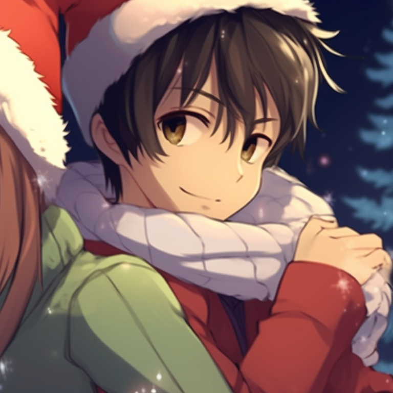 Two characters laughing together, surrounded by jingle bells, creating a lively atmosphere. matching cute christmas pfp gif - couples edition pfp for discord.