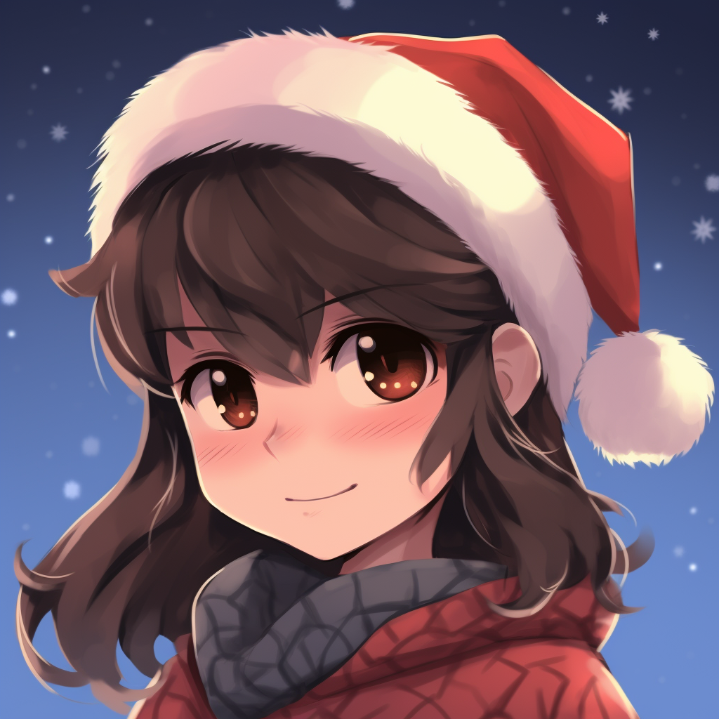 An anime profile picture with a Christmas-themed depiction of a boy and a girl interaction. anime christmas pfp boy girl interaction