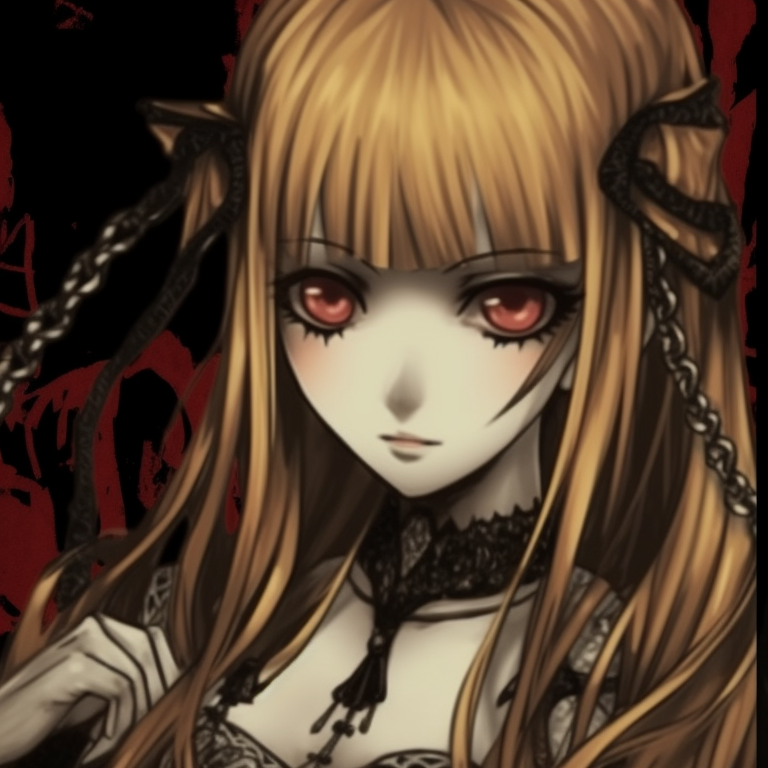 Misa Amane and Light Yagami under a moonlit sky, sharp contrasts between darks and lights, enhancing the spooky atmosphere. misa amane matching spooky outfits pfp for discord.