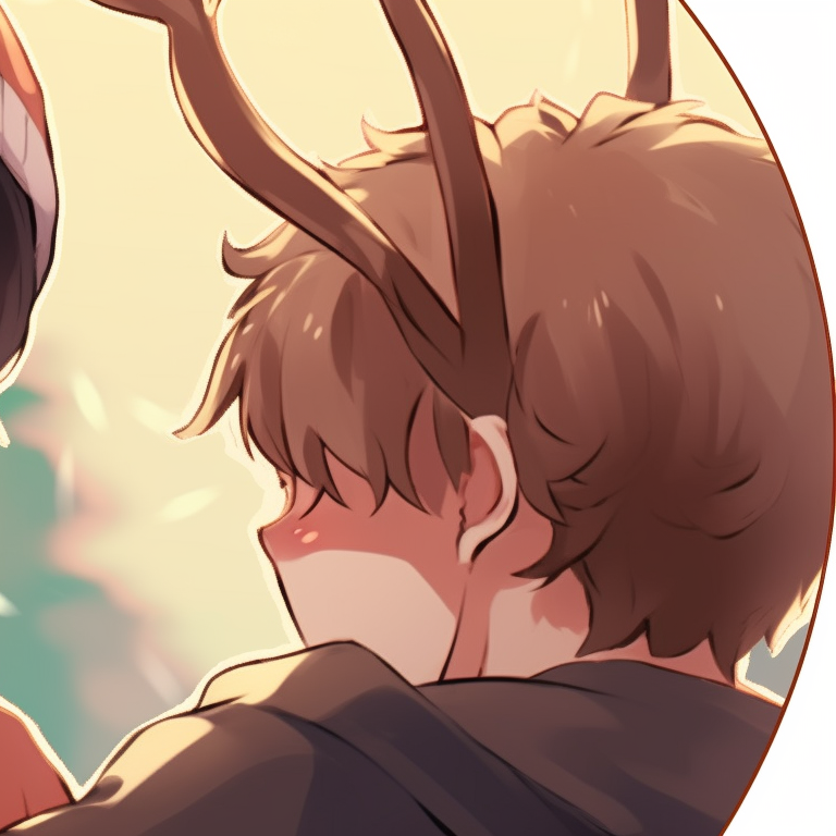 Two characters under a mistletoe, blushes and shy smiles. iconic matching christmas pfp aesthetic pfp for discord.