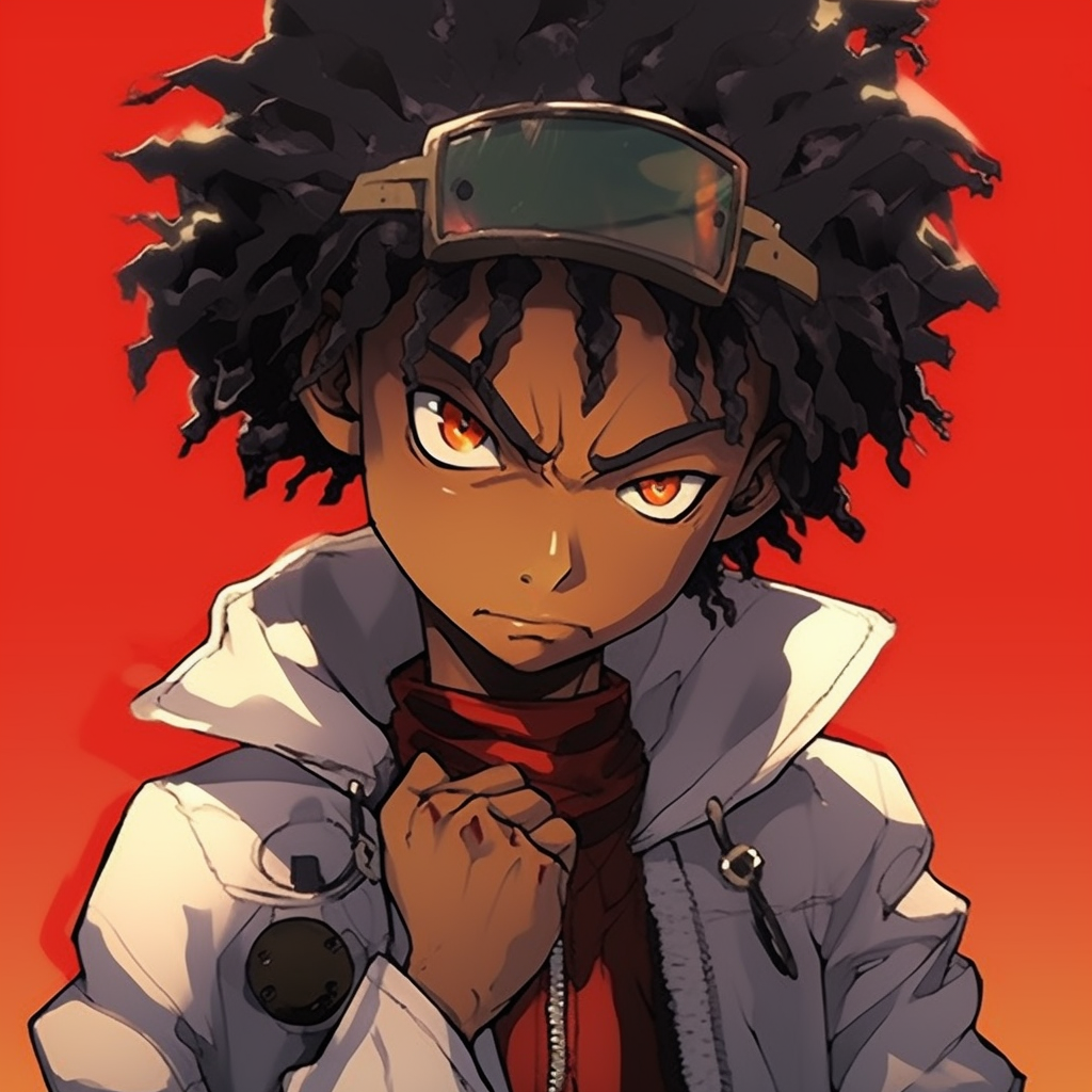 Philly the Kid in an action pose, depicting movements and intense energy lines. influential best black anime characters pfp