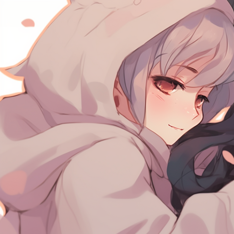 Two characters enfolded in a warm hug, adorned in pastel shades displaying a serene environment. impressive matching discord pfp pfp for discord.