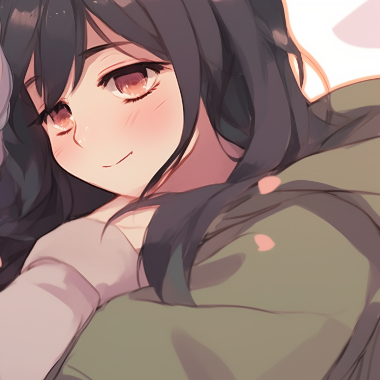 Two characters enfolded in a warm hug, adorned in pastel shades displaying a serene environment. impressive matching discord pfp pfp for discord.