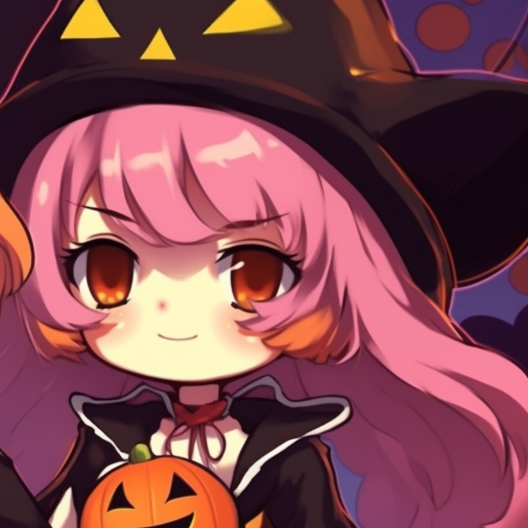 Two characters in matching Halloween costumes, vibrant colors and playful style. cute halloween matching pfp for besties pfp for discord.