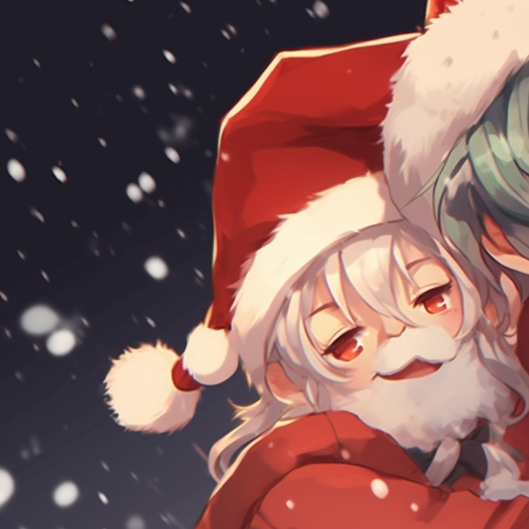 Two characters, sharing a festive song, with soft, warm tones and matching scarves. creative matching christmas aesthetic pfp pfp for discord.