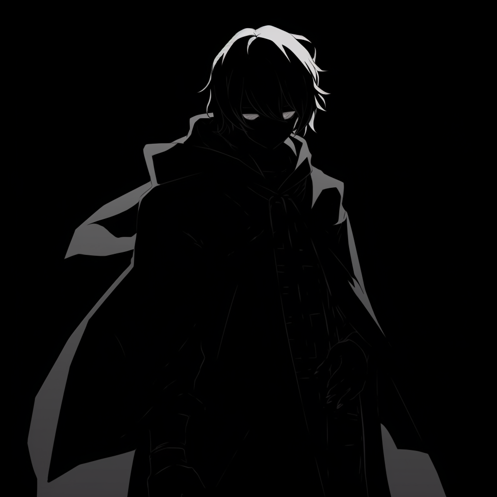 A barely seen character, only the red glow of his eyes visible against the black and grey background. anime pfp dark featuring male characters pfp for discord.