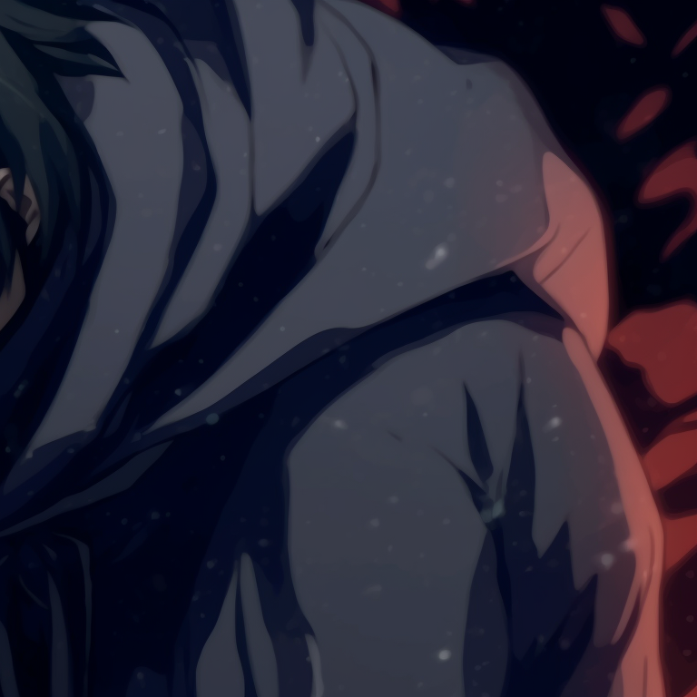 Two characters cloaked in darkness, art style emphasizes intricate patterns and textures. secretive matching gif pfp pfp for discord.