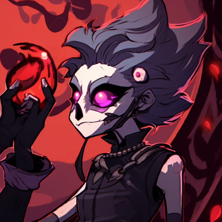 Stolas and Blitzo in costumes, dark palette with hints of orange and purple. helluva boss halloween matching pfps pfp for discord.