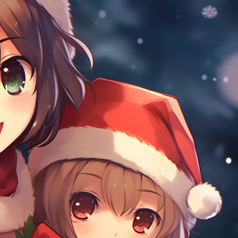 Two anime girls with reindeer accessories, festive colors and a joyous demeanor. cutest matching christmas anime pfp girls pfp for discord.