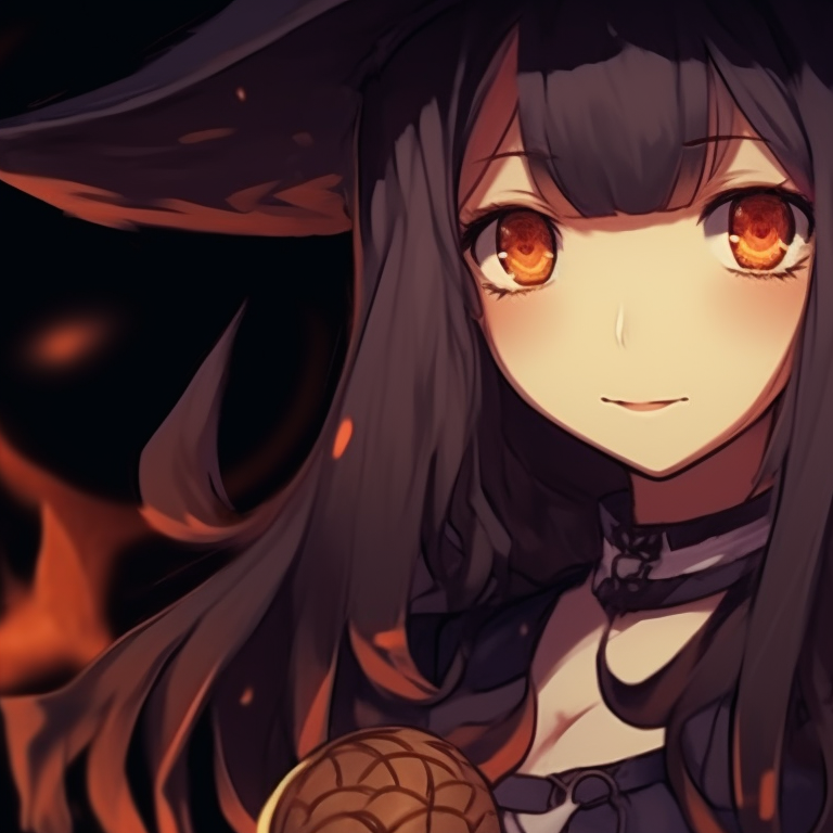 Two characters, bright orange attire and pumpkin motifs, facing each other. animated matching bestie pfp for halloween pfp for discord.