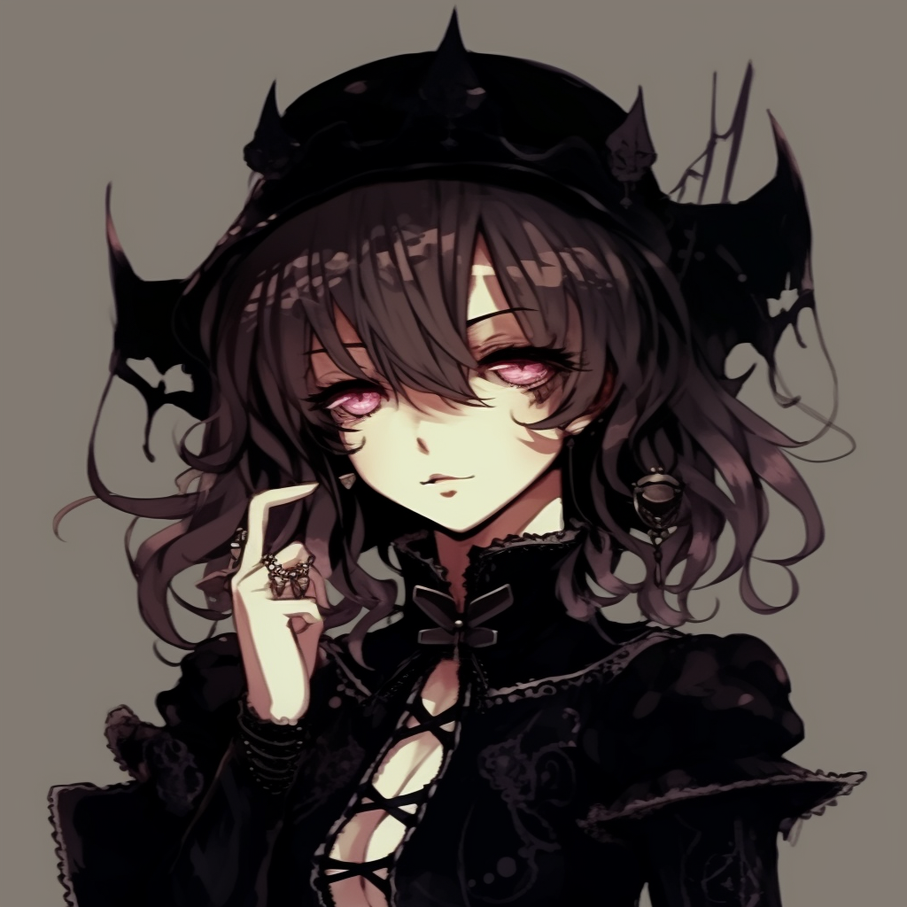 Stylized anime fairy with dark wings in a dreamy setting, detailed in cool, moody colors emo anime pfp artistic styles