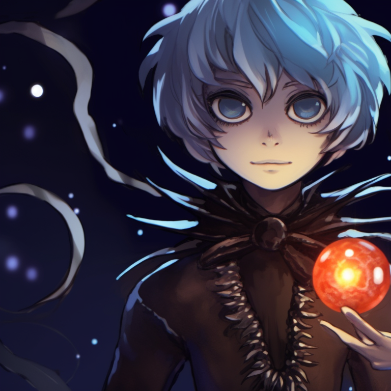 Two characters amidst a sea of candles, glowing eerily as they exchange Christmas gifts. elegant matching spooky christmas pfp for loved ones pfp for discord.