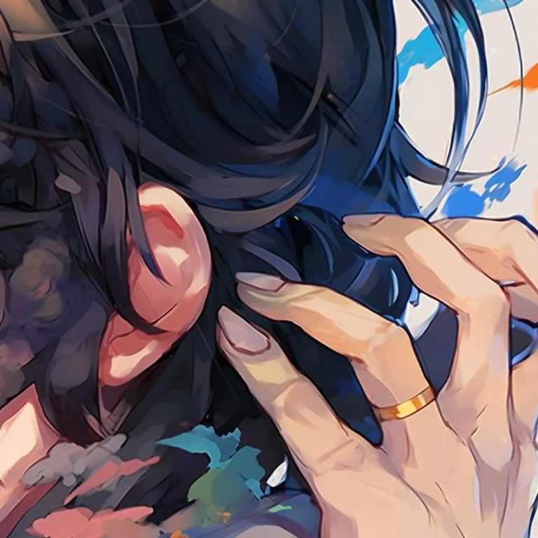 Two anime characters, bold color contrasts and lively expressions, cross-armed stance. vibrant anime girl matching pfp pfp for discord.