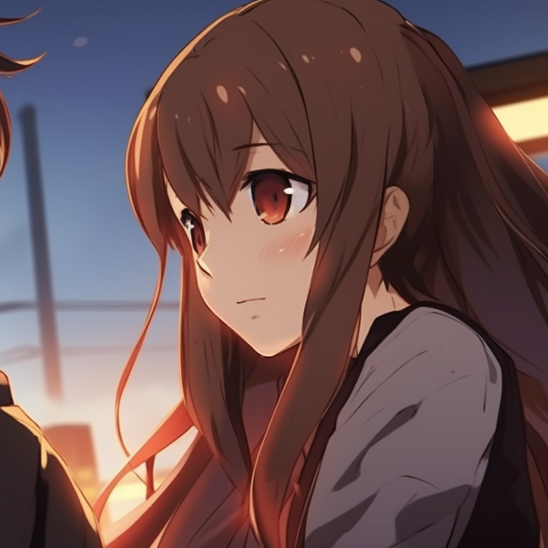 Two characters, early morning light and warm colors, sharing a meaningful look. horimiya season insight pfp for discord.