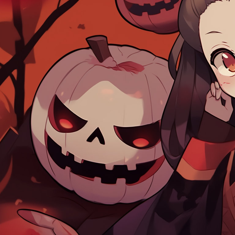 Zenitsu and Nezuko side by side, their Halloween outfits forming a unified, spooky theme. matching profile pictures zenitsu and nezuko pfp for discord.